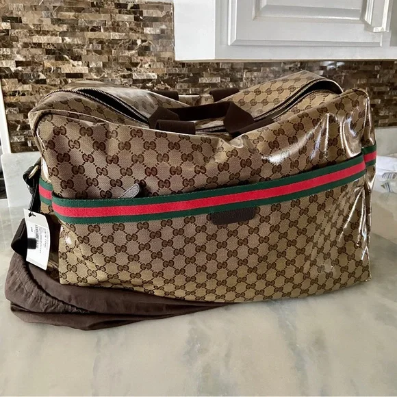 Gucci Bags Gucci 37477 Gg Crystal Canvas Large Duffeltravel Carry On Bag Authentic Poshmark